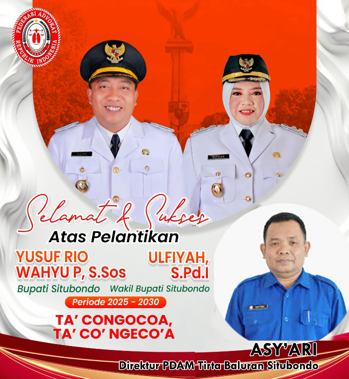 Atas Pelantikan YUSUF RIO WAHYU. P, S.Sos sebagai Bupati & ULFIYAH, S. PD.I sebagai Wabup Situbondo