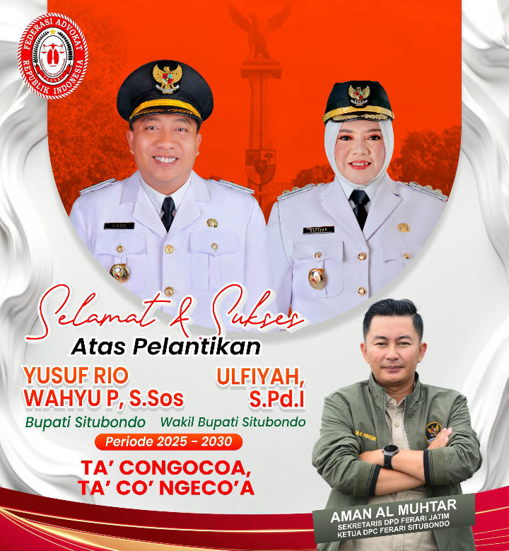 Atas Pelantikan YUSUF RIO WAHYU. P, S.Sos sebagai Bupati & ULFIYAH, S. PD.I sebagai Wabup Situbondo