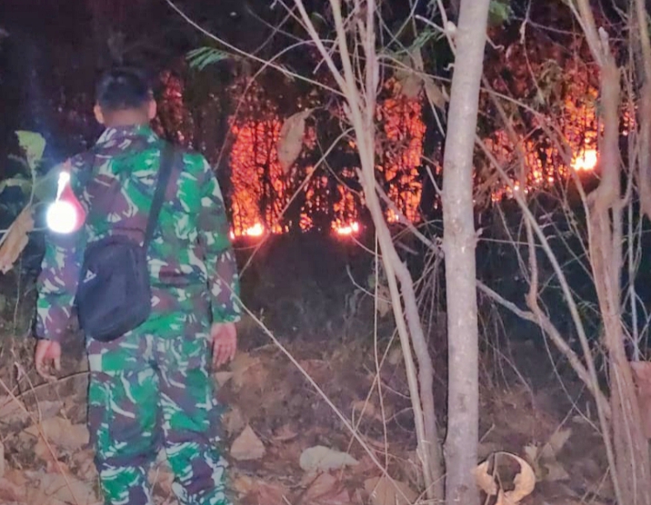 Babinsa Koramil 0823/06 Kendit Bersama Tim Gabungan Padamkan Kebakaran Hutan