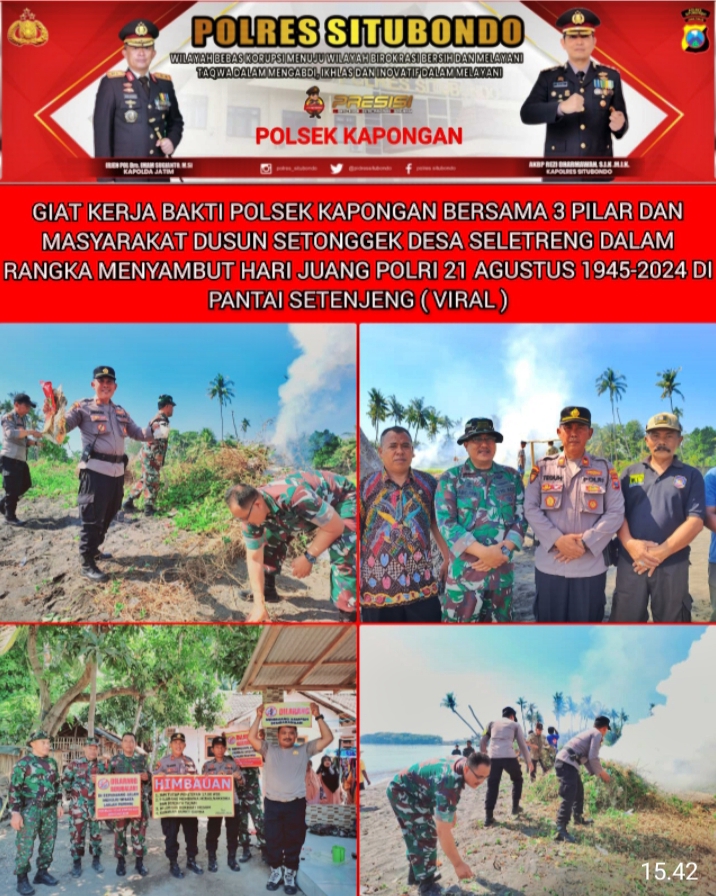 Sambut Hari Juang Polri, Polsek Kapongan Kerja Bakti Bersama 3 Pilar dan Masyarakat Dusun Setonggek