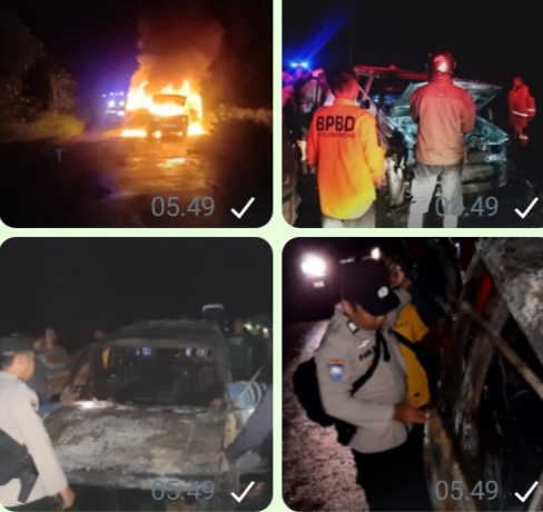 Pulang Dari Rumah Saudara, Mini Bus yang Dikendarai Pasutri Alami Kebakaran di Situbondo