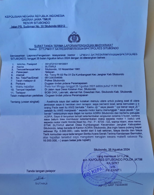 Diduga Nunggak Cicilan 3 Bulan Motor Warga Jangkar Dirampas, Debt Colector Dilaporkan ke Polisi