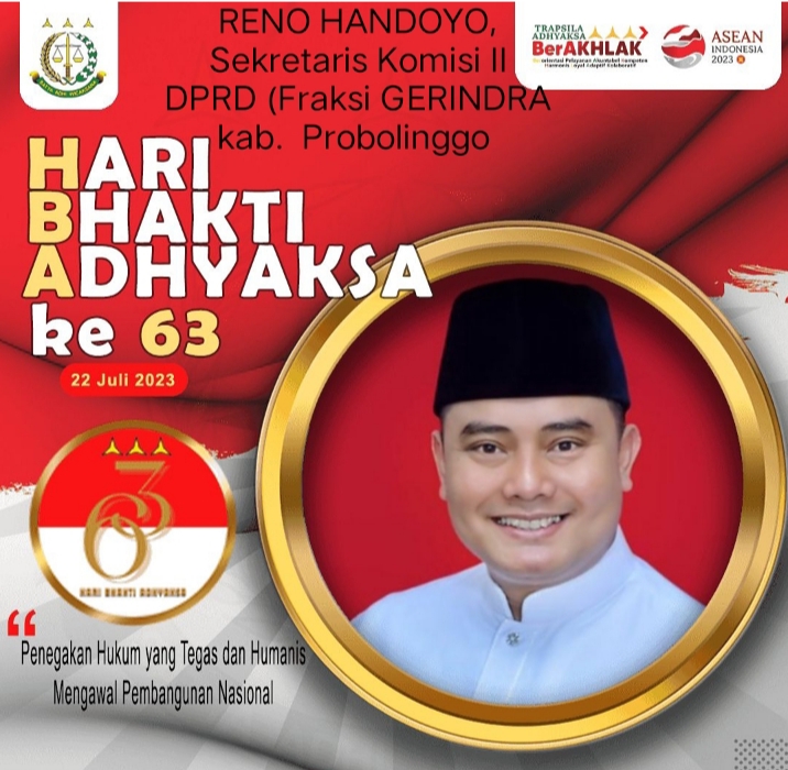 Sekretaris Komisi II DPRD Probolinggo, Reno Handoyo Ucapkan Selamat Hari Bhakti Adhyaksa ke-63