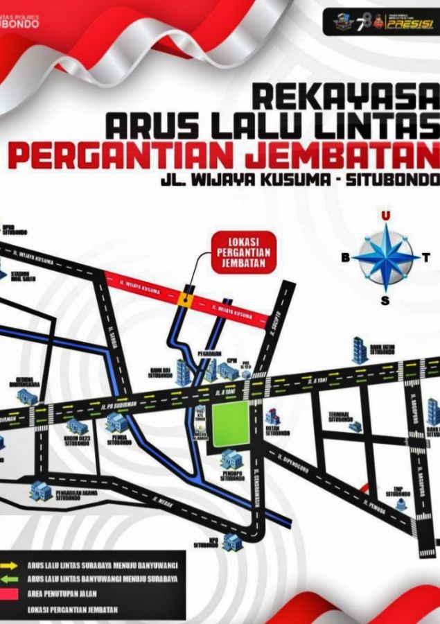 Polres Situbondo Siapkan Jalur Alternetif Selama Penutupan Jembatan di Jalan Wijaya Kusuma